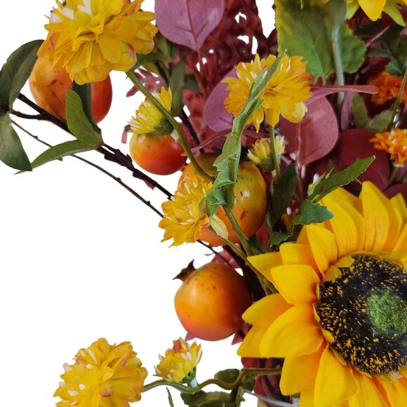 Artificial Fall Floral Arrangement Sunflowers Persimmon Red Foliage Yellow Accen - Picture 7 of 15